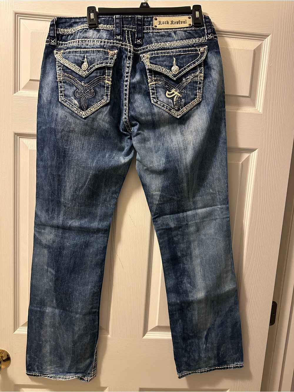 Women’s Rock Revival Washed Indigo Embroidered ‘Elaina’ Easy Boot Jeans Size 31
